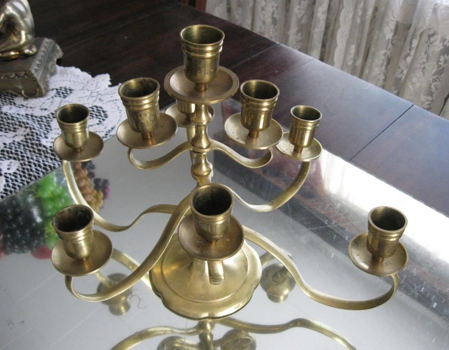 ANTIQUE/VINTAGE HEAVY  BRASS 8 ARM/  9 CANDLE HOLDER  CANDELABRA