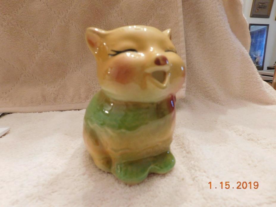 YELLOW AND GREEN CAT CREAMER WITH HANDLE    OLD