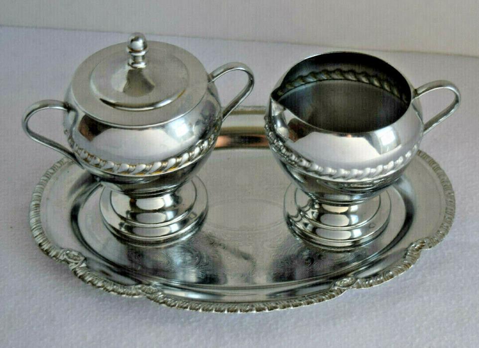 Vintage Silverplated Cream And Sugar Metal With Tray