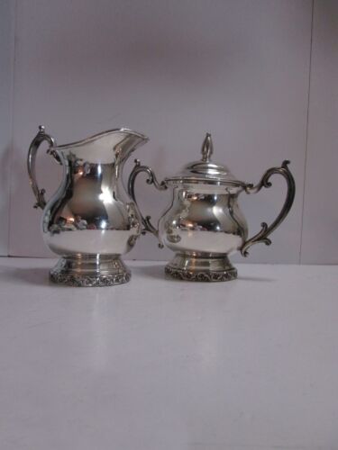 Vintage National Silver Co-Swirled Handle Lidded Sugar Bowl & Creamer 3002