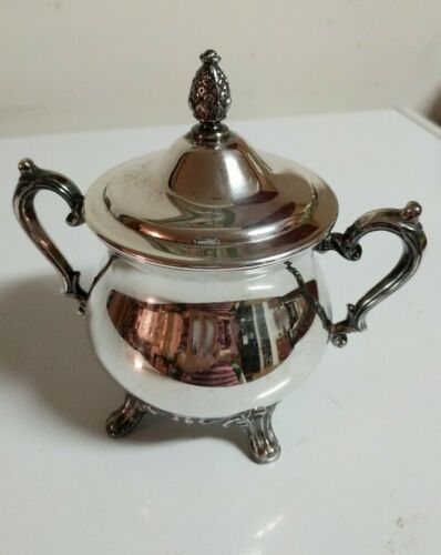 Vintage WM A Rogers Victorian Silver Plated Creamer footed Sugar Bowl with lid