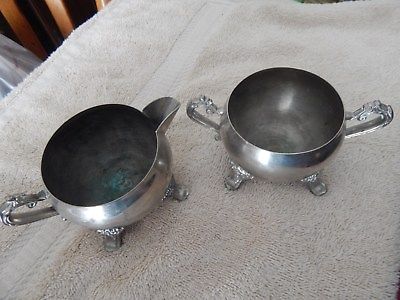 SILVER COATED VINTAGE FOOTED SUGAR AND CREAMER