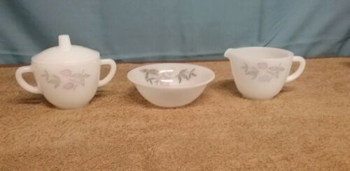 Vintage white glass cream and sugar set by Heat Proof