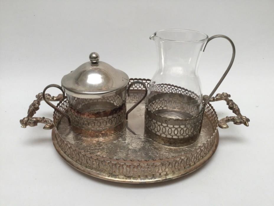 Made in England Silver Plate Sugar Creamer Handled Tray set