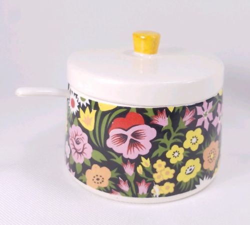 Vintage Napcoware 7929 Retro Alice Style Flower Floral Pattern Sugar Bowl Spoon