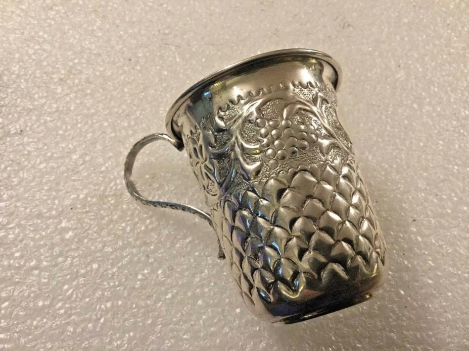 Vintage 800 Silver Baby Cup with Handle-Hallmarked-Grapes and Leaves Design