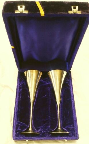 Silver Calla Lilly Goblets India 2 Indian Chalices Wine Glasses Purple Velvet