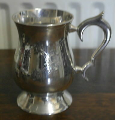 antique silver plate etched TANKARD