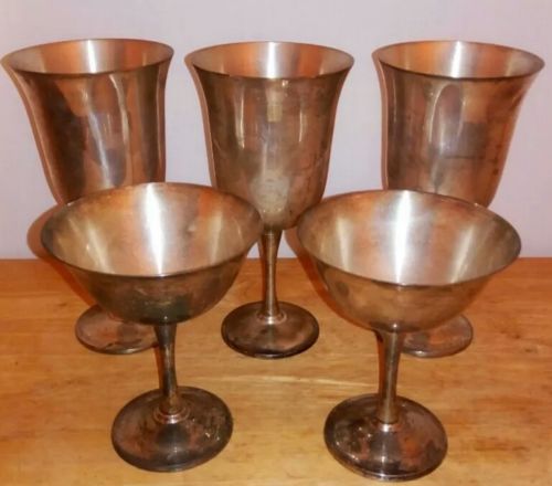Salem Goblets and Sherbet Cups Silver Plated Vintage Barware 5 Total