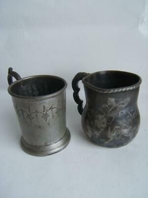 2 ANTIQUE BABY CUPS ENGRAVED NELLIE & LIZZIE