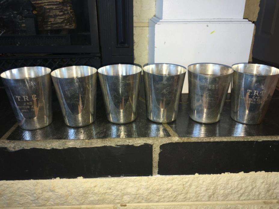 6 Silverplate Silver Wallace Cocktail Cups Dog Show Trophies Engraved Vintage