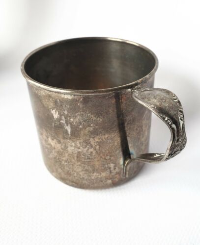 Antique Victorian Rose International Silver Mug Cup Flatware Handle Vintage