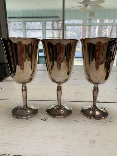 3 Pilgrim Silverplate 6.5 inch goblets wine stemmed  cups