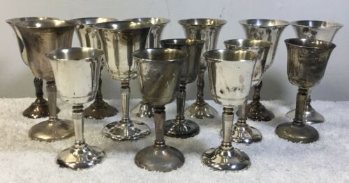 14 Silver Plated Cordial Goblets Miniature Different Varieties Estate Find
