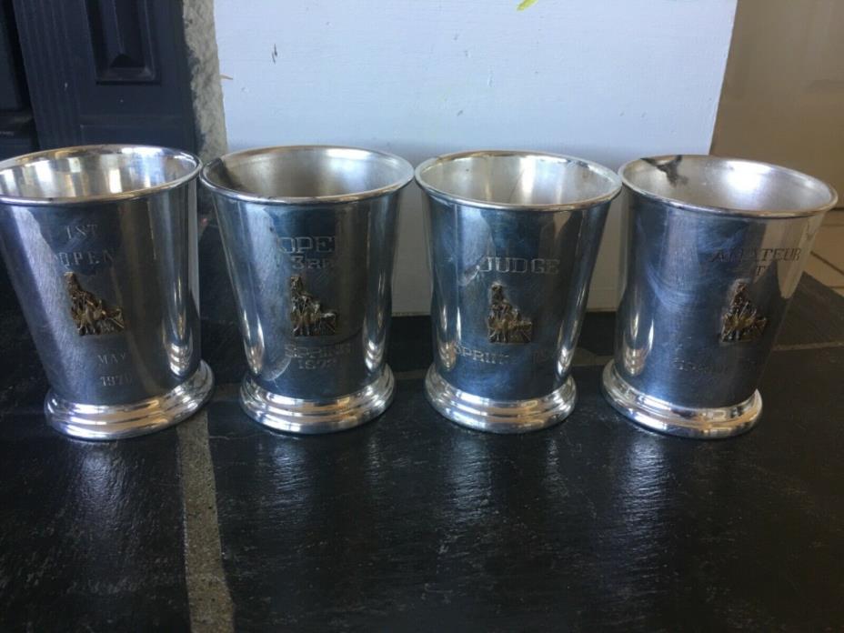 4 Silverplate Silver Sheridan Mint Julep Cups Dog Show Trophies w/Emblem Vintage