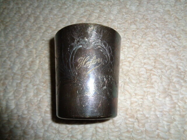 Cristofle vintage French silverplate shot cup flower etched monogrammed Hector