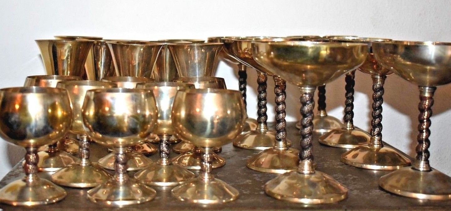 Vintage Visiuc Spain 24 Silver Plated Goblets Grapevine Stems Ships Free!