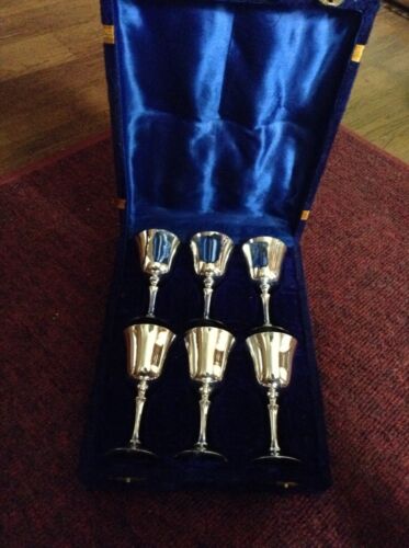Nice set of silverplate over nickel silver cordial glasses in velvet box India