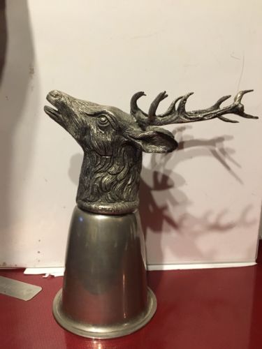 Vintage Genuine Gucci Made In Italy Silver Pewter Stag Head Hunting Stirrup Cup