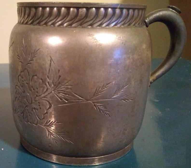 Antique Etched Floral Cup, Southington, C. Co., Quadruple Plate, 25, 10.4 oz