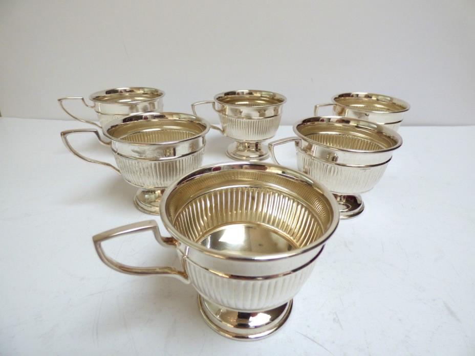SET OF 6 MATCHING MINT PUNCH CUPS SILVER PLATE MUGS ON PEDESTAL WITH HANDLES