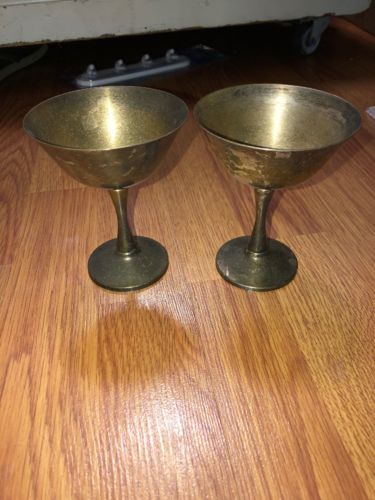 2 Salem Silverplate Silver Plated Chalice Dessert Wine Cup Heavy Patina Stemware