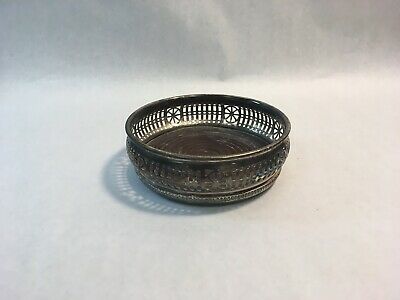 VINTAGE Barker Ellis English Silver Plate Wood Bottom Wine Bottle Coaster