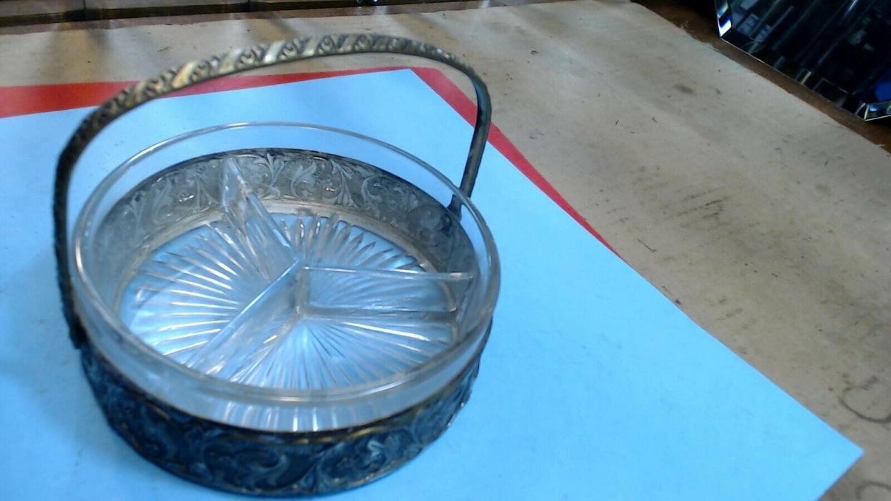 VINTAGE-- HOLLAND WARE-- SILVERPLATE & GLASS RELISH DISH