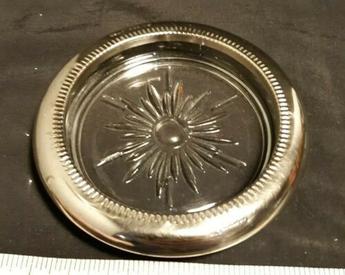 Vintage Leonard Crystal Glass & Silver Plate Coaster Ashtray Italy