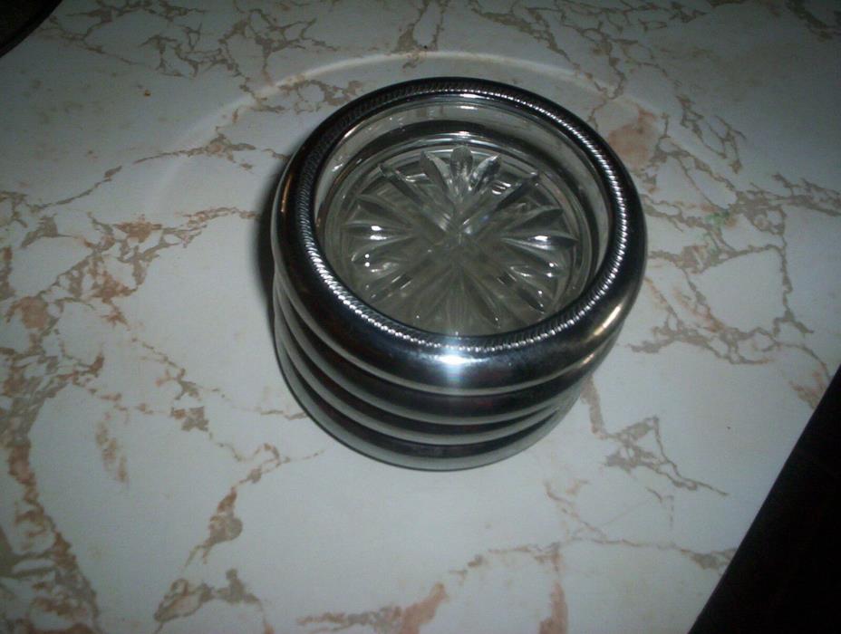 4 1950,SILVERPLATE CUT GLASS COASTERS ,,,EXC COND