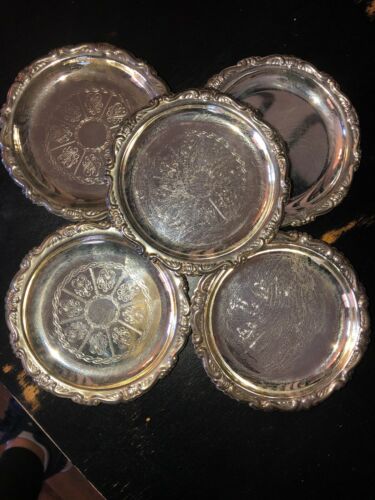 VINTAGE EMBOSSED SILVER PLATED EP ON STEEL COASTERS set 6 pc MADE IN ITALY