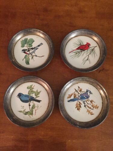 4 Vintage Sheridan Silver-plated  Bird Coasters
