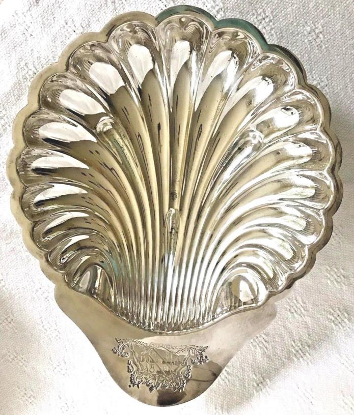 VTG 1910-25 Barker Bros English Silver Plate Shell Dish W/ Unicorn Coat Of Arms