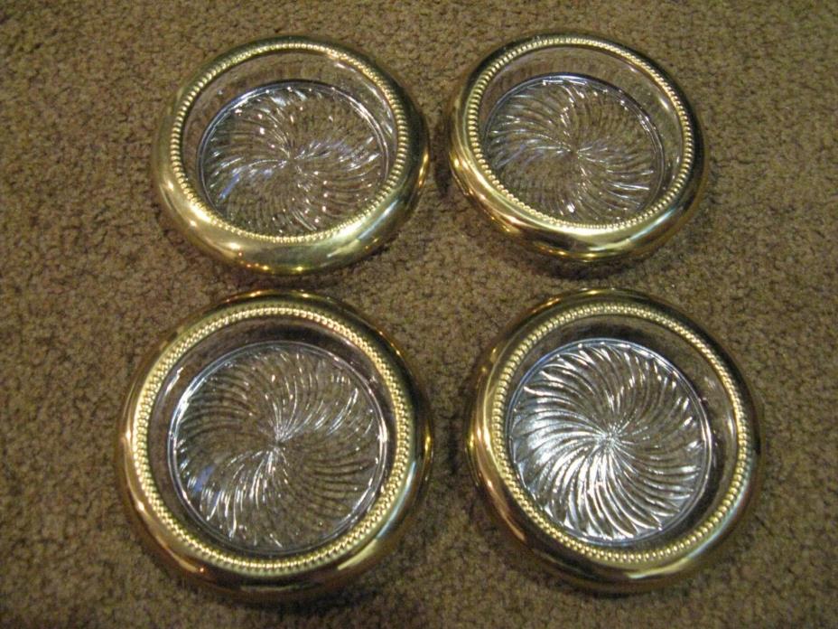 Vintage pressed glass coasters x 4--goldtone edges---4