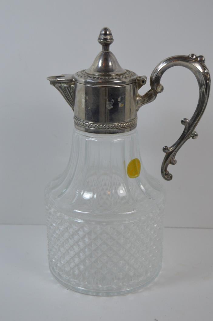 Vintage Leonard Crystal and Silverplate Wine Decanter from Italy