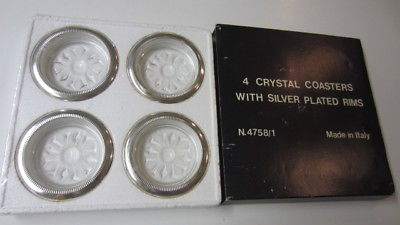 4) Vintage Crystal Coasters with Silver Plated Rims, New in Package