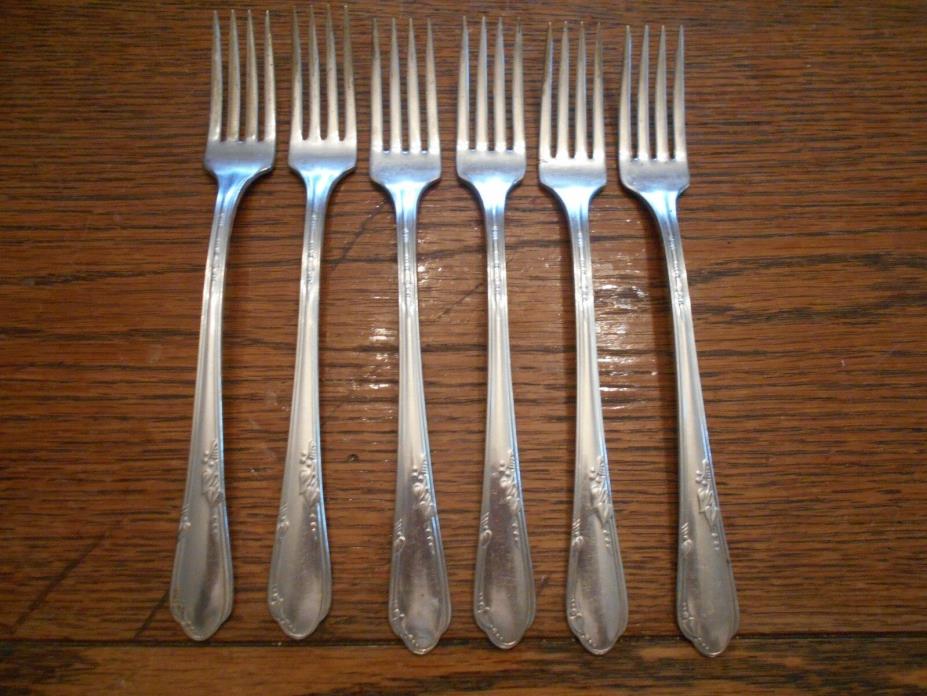 6 Rogers 1936 MEADOWBROOK or HEATHER Pattern Grille Forks Great Handles 845