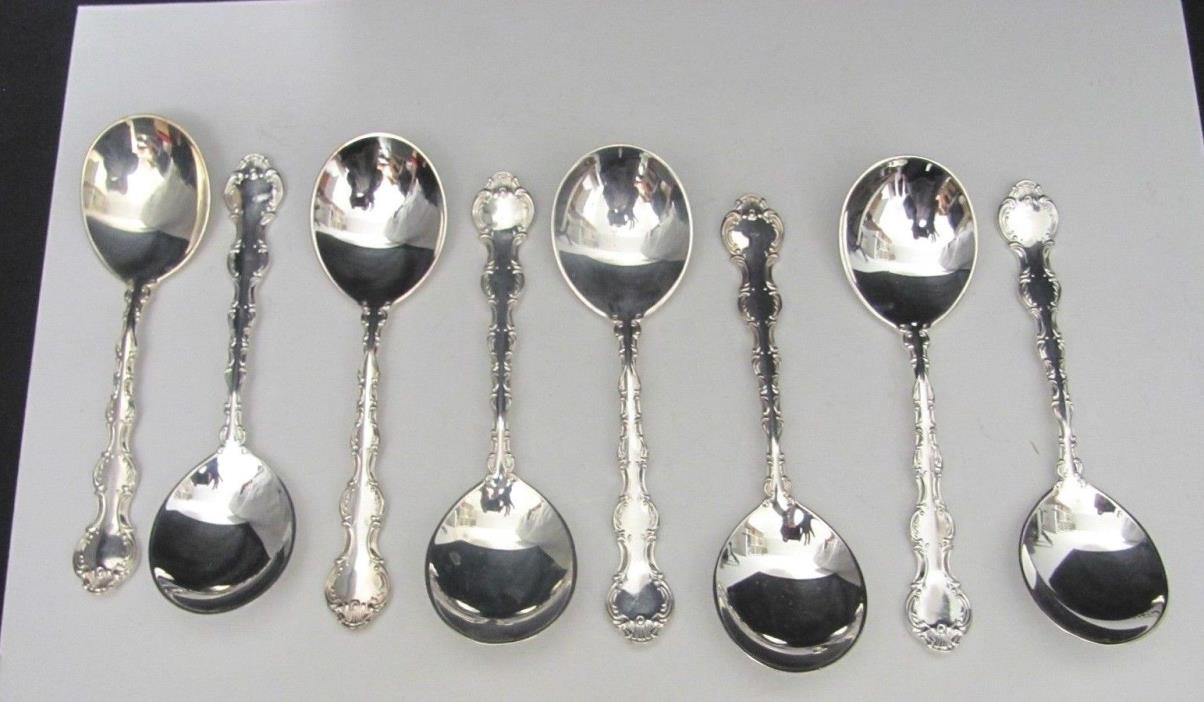 Lot of 8Birks Silver plate Louis De France Regency Plate Round Soup Gumbo Spoons