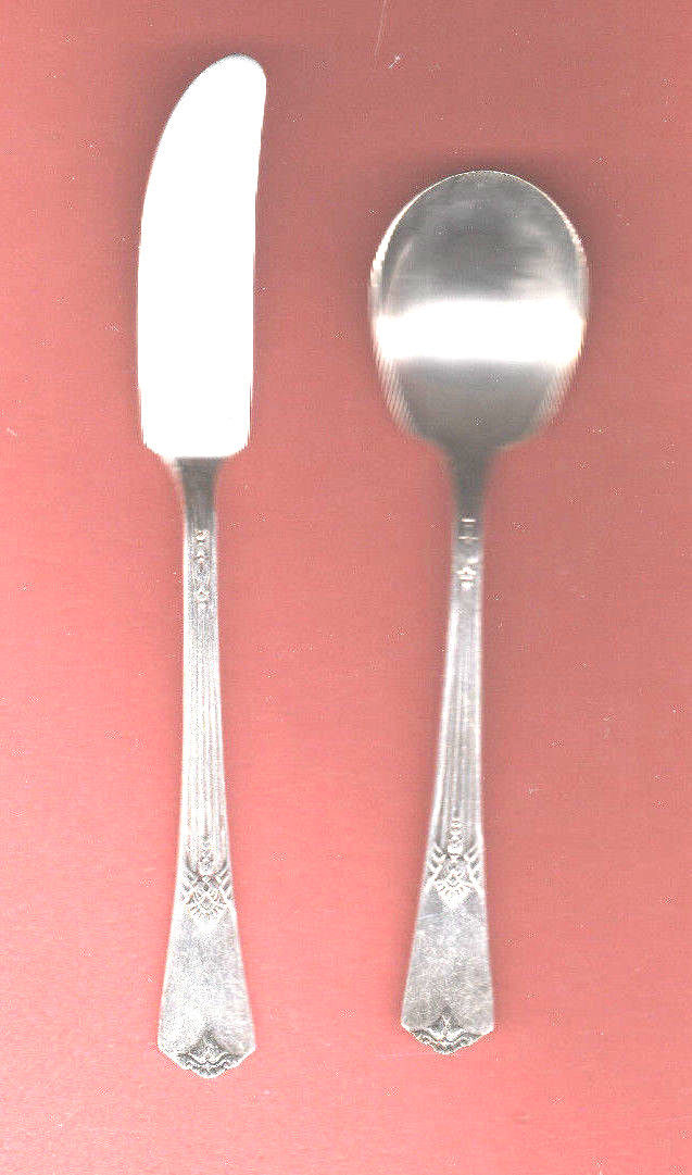 WM ROGERS GUILD CADENCE BUTTER KNIFE & SUGAR SPOON 1932 silverplate