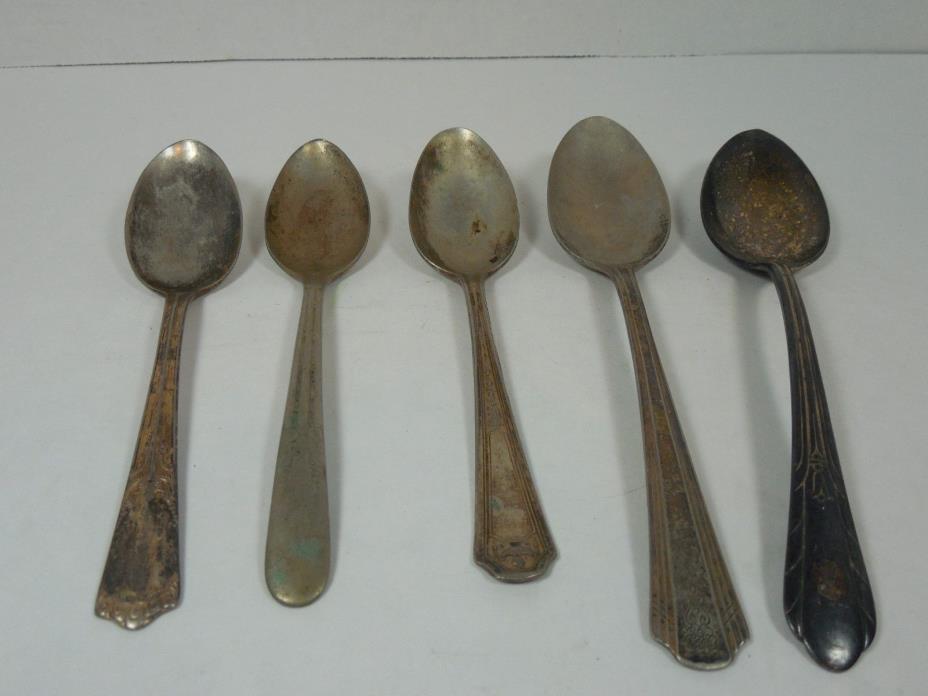 Mixed Lot 5 Vintage Silver Plate Camden/Lenox/HollyHock/ Niagara/Linton Spoons
