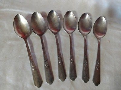 6 Teaspoon Encore Pattern Silverplate VTG 1934 Simeon L & George H Rogers Oneida
