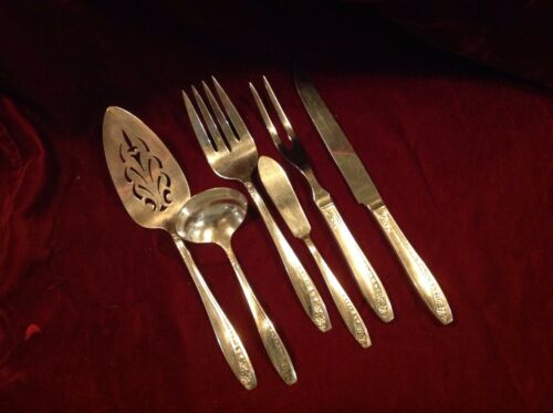 Vintage Rogers Silverplate 1953 Starlight Carving Set Pastry Ladle Meat Fork But