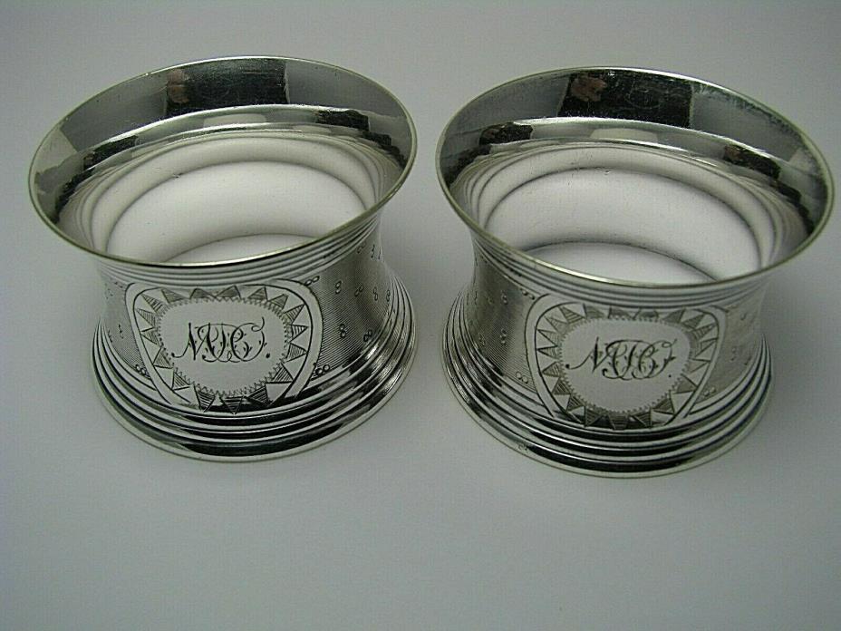 SET of 2 SILVER PLATED NAPKIN RINGS NAPKIN HOLDERS by EM France 1900s Mono 