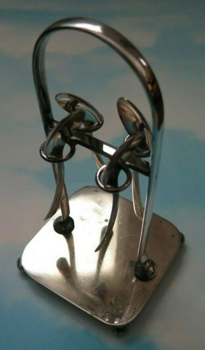 VINTAGE SILVER PLATED SPOON HOLDER WITH 4 WM. ROGERS SPOONS