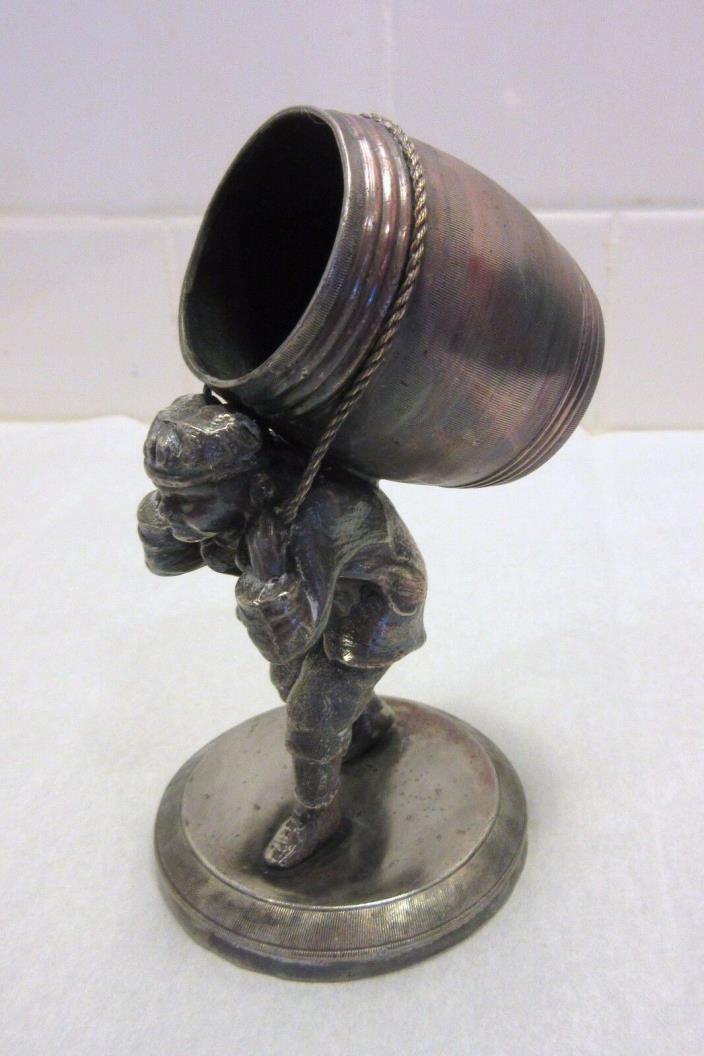 James Tufts Toothpick Match Holder Silverplate Man with Barrel