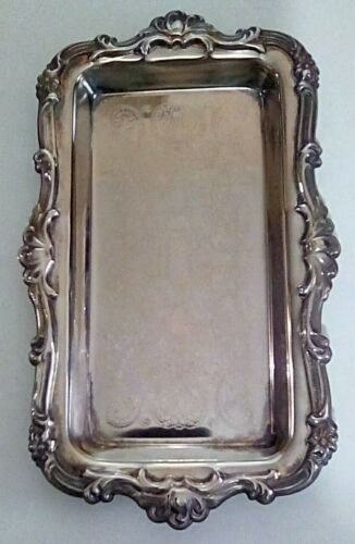 Vintage Silver Plated Rectangular Stamped/Engraved Design Tray Dish 9.5