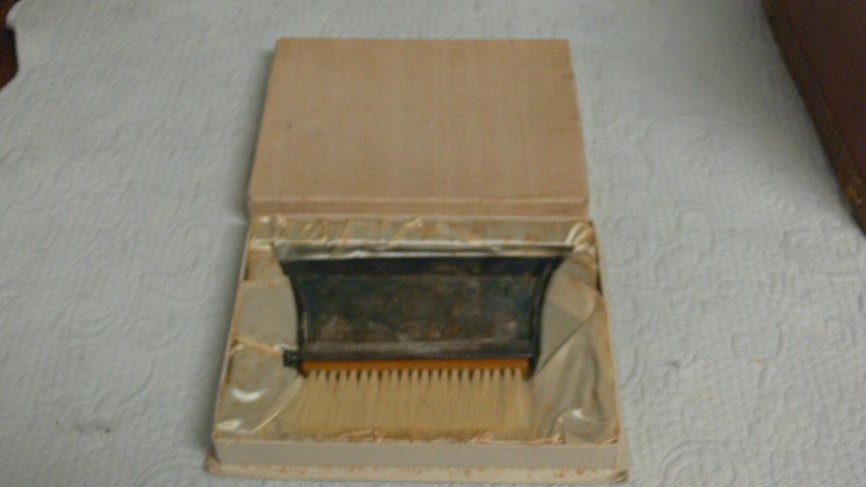 Antique Sheffield Silver Plate Crumb Bakelite Brush Dust Pan in original Box