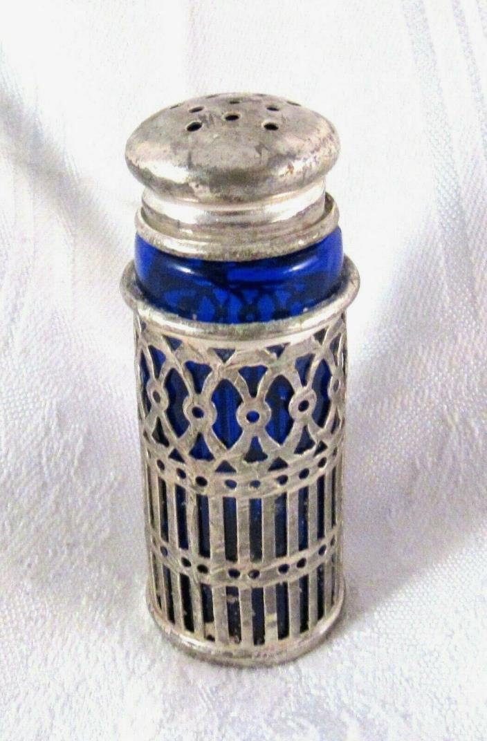 Leonard Silverplate Top Filigree Cobalt Blue Pepper Shaker