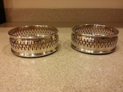 2 Set Wine Coasters with Silver Plated Rims Pierced Filigre Design