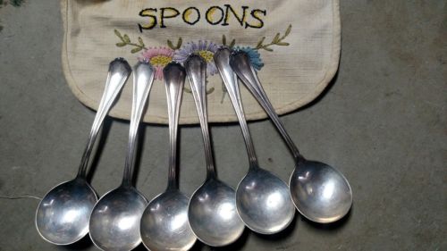 6 1912 Silverplate Rogers Puritan Gumbo Soup Sugar Spoons Silver Plate Bouillon